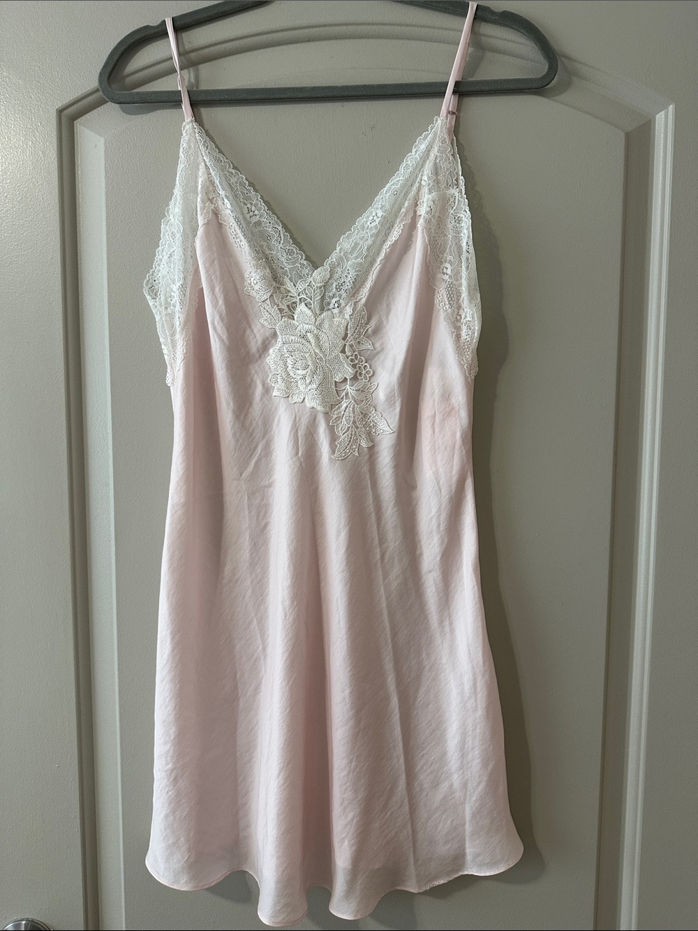 Linea Donatella Light Pink Satin Slip with White Lace Applique